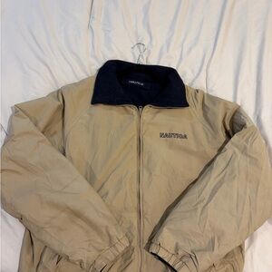 Nautica Men's Beige Windbreaker with Navy Collar